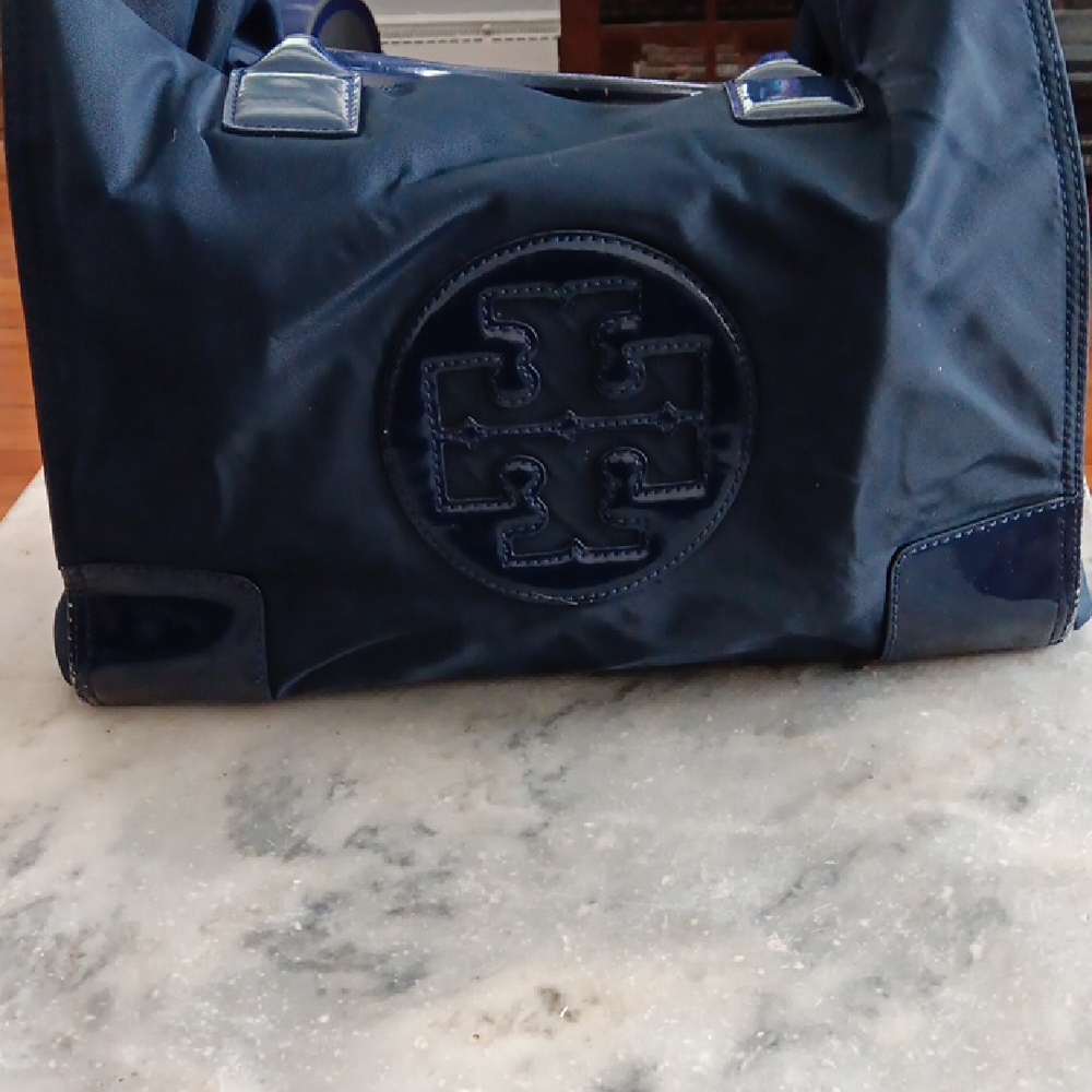 Tory Burch Navy Nylon Duffel Bag with Patent Trim